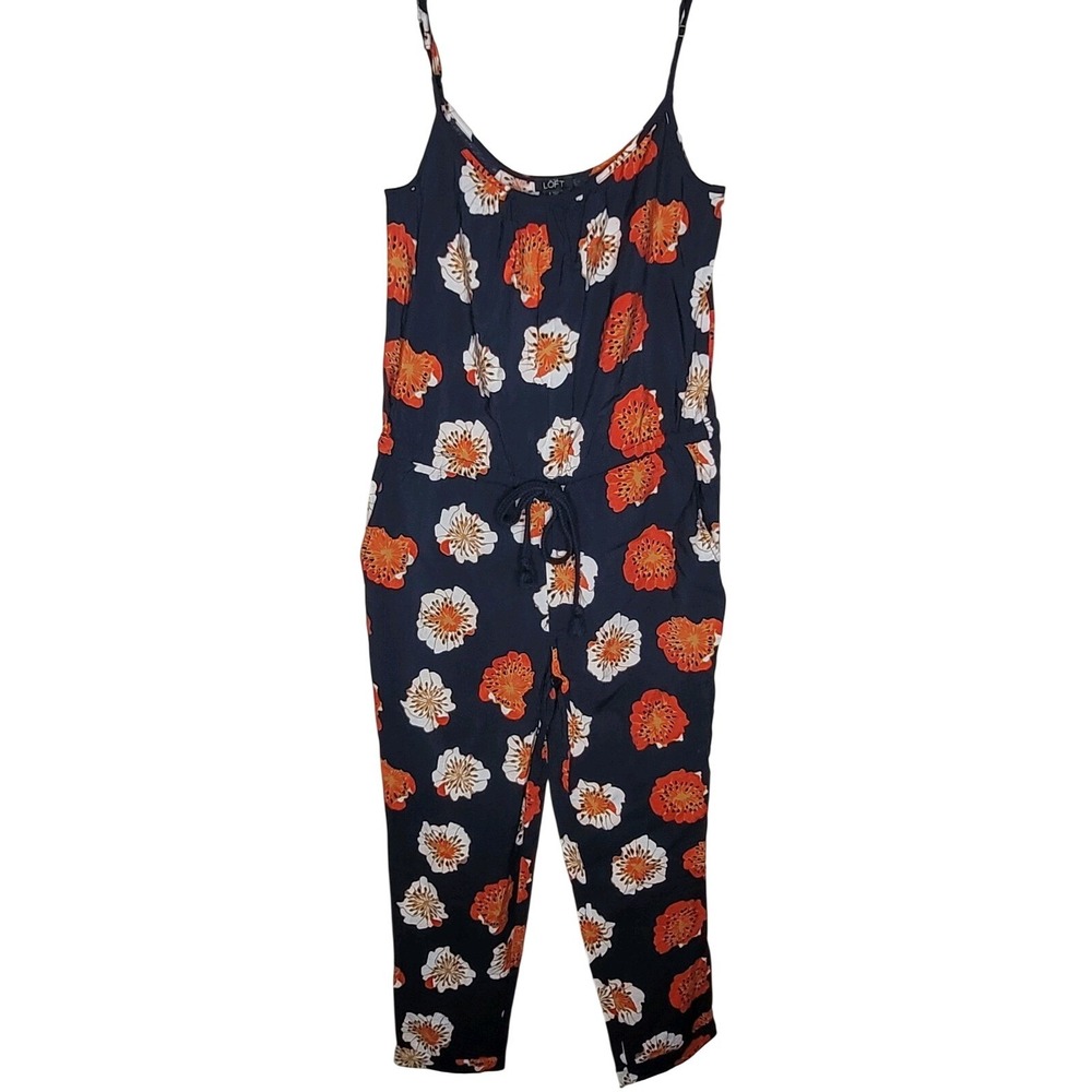 Ann Taylor Loft Size S Women's Floral‎ Jumpsuit Navy/Orange Strappy Sleeveless